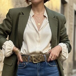 Johnny Farah Handcrafted Distressed Leather Grommet Belt - Solid Brass- medium